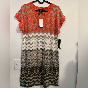 Spence Knit Orange Chevron Pattern dress